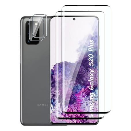 Fyqzio [2+2 Pièces Verre Trempé Pour Samsung Galaxy S20 Plus et Caméra Arrière Protecteur,Sans Bulles,9H Dureté,Anti-Rayures,3D 
