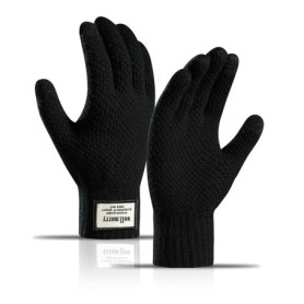 Lonnalee Gants Hiver Chauds Pour Hommes à écran Tactile Tricotés Magiques Extensibles épaissis Doublure en Polaire Douce Noire P