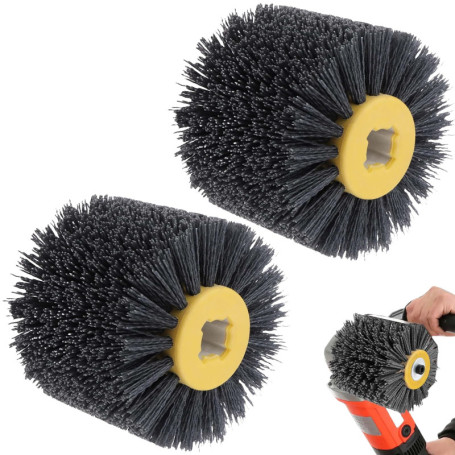 Lot de 2 brosses en nylon - Grain 120 - Brosse de polissage - Roue de tréfilage - Brosse pour rouleau abrasif, ponceuse à brosse