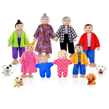 Riisoyu Famille de Poupée en Bois, Lot de 12 Mini Articulées Marionnettes Personnage Maison de Poupee Dolls de Jeu de Simulation