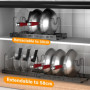 Porte-casseroles Support Extensible, Organiseur/rang de Poêle avec 10 Compartiments Réglables, rangement cuisine pour Les Ustens