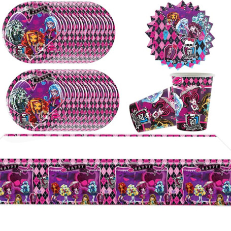 61 pièces de vaisselle de fête Monster High, fête d'anniversaire Monster High pour enfants, y compris assiettes en carton, tasse