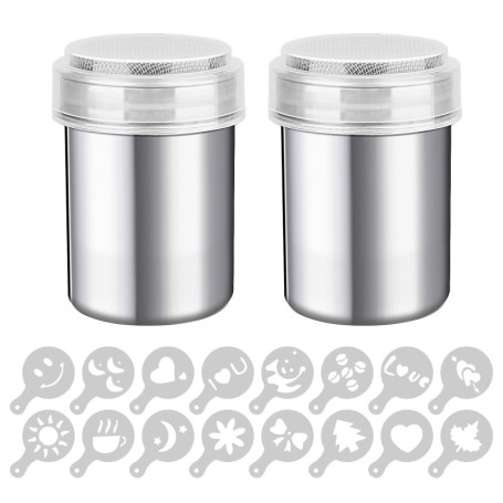 2 Saupoudreuse Sucre Glace, Saupoudreuse Cacao, Sucrier Pour Sucre en Poudre, avec Couvercle, Adaptés à la Poudre de Matcha,Caca