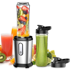 500W Blender Smoothie Électrique, Mini Mixeur Blender avec 2 Bouteilles Tritan Portables de 600 ml, Mixeur Smoothie sans BPA ave