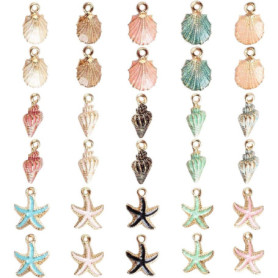 30 Pièces Pendentif Breloque Assortie en Émail, Pendentif DIY, Pendentifs en Coquillage Étoile de Mer, Pendentifs Breloques, pou
