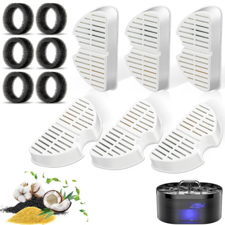 Lot de 6 filtres pour fontaine à chat + 6 filtres en mousse pour la fontaine à boisson pour chat, filtrant les poils (éponge), t