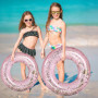 LUMOOM Bouée de natation gonflable avec paillettes - En PVC transparent - Pour adultes - Piscine, plage et sable - Fête (rose)