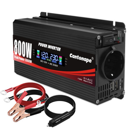 Cantonape 800W/2000W Convertisseur de Courant de Voiture à Onde modifiée, 12 à 220V 230V - Transformateur, Prise UE, Dual USB, a