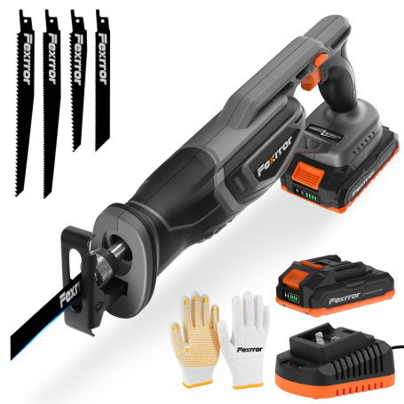 Fexrror Scie Sabre Sans Fil 20V, Scie Sabre à Batterie 2000mAh, Changement de Lame Sans Outil avec 4 Lames de Scie, Coupe le Boi