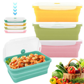 WANDGU Boîte à déjeuner pliable en silicone de 550 ml : 4 boîtes de conservation pliables, boîtes de conservation avec couvercle