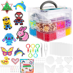 10000 Perles à Repasser, Kit de Perles à Repasser 20 Couleurs avec Guide d'Utilisation Plateau de Perles Thermocollantes et Poch