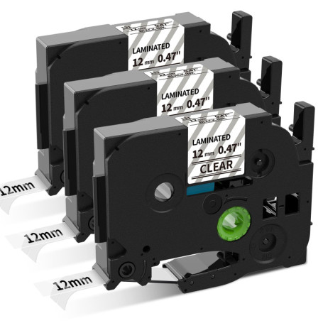 COLORWING Lot de 3 rubans encreurs compatibles pour Brother Ptouch TZe-131 - Noir sur transparent 12 mm - Tze131 TZ 131 - Pour B