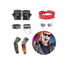 FASBET Déguisement rock star 9 pièces en métal lourd pour enfants et hommes accessoires punk accessoires Rockstar Déguisement Ro