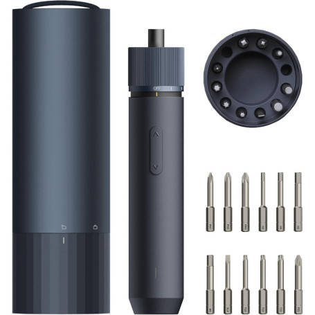 HOTO Visseuse sans Fil 3,6V, Tournevis Electrique 4N.m, 12 Embouts en Acier S2, Conception Tout-en-un, Charge Type C, Lumière LE