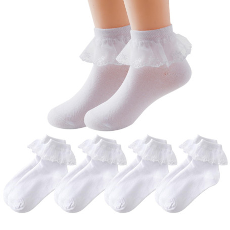 ChAusa 4 Paires Chaussettes à Volants Chaussette Bébé Fille en Dentelle,Chaussette Fillette pour Ballerine,Chaussettes Princesse