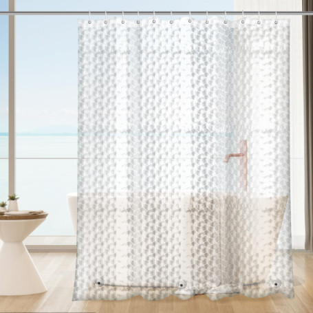 KILDOWS Rideau de Douche Anti Moisissure 180 X 200 cm，3D Transparent EVA Rideaux de Douche Lavable avec 12 Crochetspour Baignoir