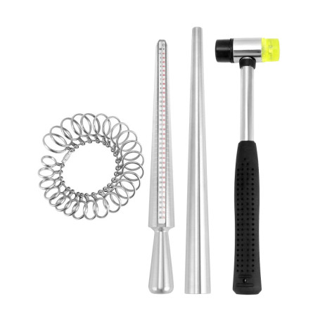 QWORK® 4 pièces jauge Anneaux Outil de Bague, Mesure Bague Doigt, maillet en Caoutchouc, Outil de Fabrication de bagues