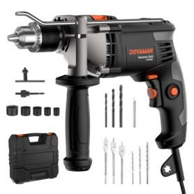 DOVAMAN Perceuse à percussion filaire, marteau perforateur électrique 850 W 230 V, vitesse variable 0-3000 tr/min, mandrin métal
