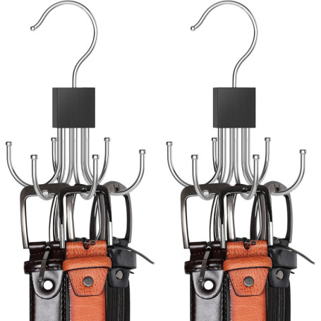Porte Ceinture pour Placard, Lot De 2 Rotatifs à 360 °Porte Cravate, Gain De Place, Rangement Ceinture, Porte Cravate, Capacité 