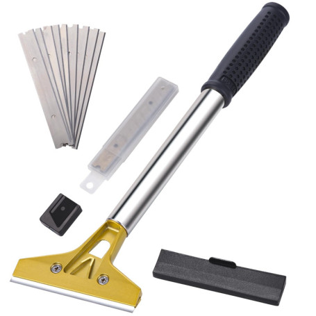 Grattoir Vitre plancha avec 10 Lames, grattoir plaque vitrocéramique induction 13inch Long Manche, Lames en Acier Au Carbone 100
