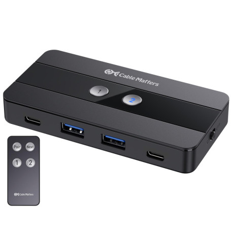 Cable Matters Commutateur USB 4 ports 10 Gbps et USB C pour 2 ordinateurs avec télécommande, commutateur KVM switch USB C, parta