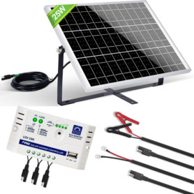 ECO-WORTHY Kit Panneau Solaire 25W 12V MONO : 25W Panneau Solaire + Support de Montage + Câble de connexion SAE + Contrôleur de 
