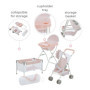 Olivia's Little World Station de Nurserie 3pcs Lit Bebe Chaise Haute et Poussette Rose Gris