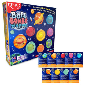 Zimpli Kids 9 x Bombe de bain Système solaire, 9 x Cartes d'information sur les planètes, Bombe de bain Planète éducative pour l