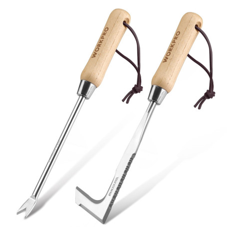 WORKPRO 2 Pièces Desherbeur Manuel, Couteau Désherbeur, Désherbeur Manuel en Acier Inoxydable avec Poignée Bois, Arrache Mauvais