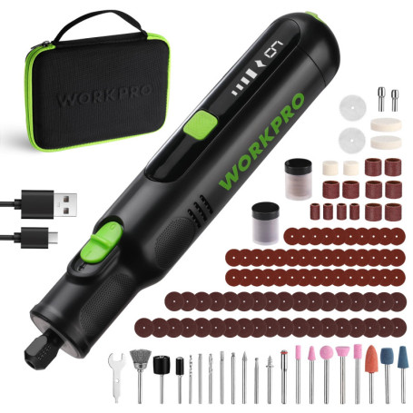 WORKPRO Outil Rotatif, Outil Multifonction 7,2 V, avec 117 Accessoires, Mini-perceuse avec 6 Vitesses Variables 30000 tr/min, av