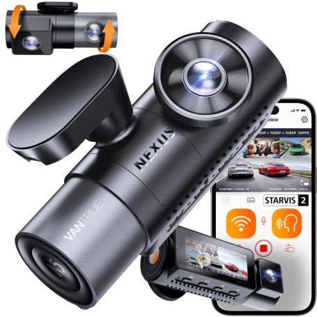 VANTRUE N5 4-Canaux Dashcam 2.7K+3x1080P HDR, 360 degrés STARVIS 2 Camera Voiture Avant Arriere, 5GHz WiFi GPS Caméra Embarquée 