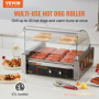 VEVOR Rouleau à hot-dogs, 11 rouleaux, machine à griller les saucisses en acier inoxydable avec double contrôle de température, 