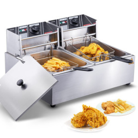 VEVOR Friteuse Électrique Commerciale 20 L Contenant 12 L de l'Huile 5000 W 2 Cuves Friteuse à Huile en Inox 2 Paniers à Frire C