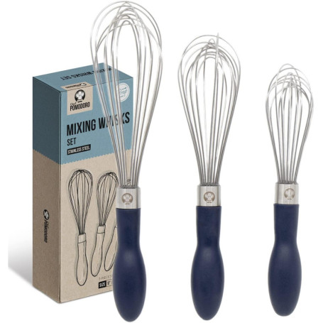 Chef Pomodoro Fouet de Cuisine en Acier Inoxydable (Lot de 3) Ustensiles pour Remuer Mélanger la Pâte Monter des Blancs en neige