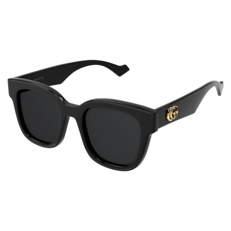 Gucci Lunettes de Soleil Carrées, Monture Noire, Verres Foncés, Logo GG Doré
