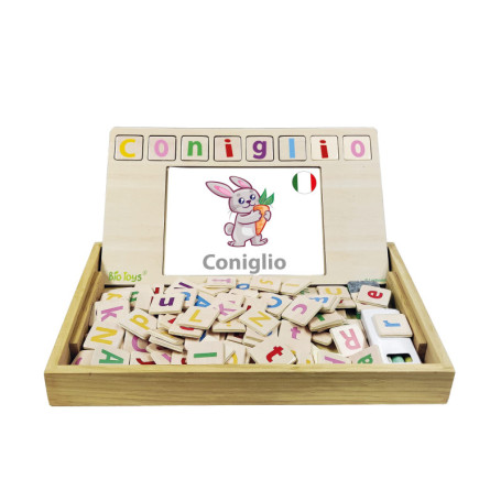 Lexibook Bio Toys École des Mots, bilingues Italien/Anglais, 50 Cartes, Alphabet