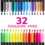 Zenacolor 32 Feutre Textile Permanent - Pour Différents Tissus - Marqueur Textile Permanent, Indélébile et Non Toxique - Pour En