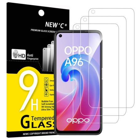 NEW'C Lot de 3, Verre Trempé pour Oppo A96 4G, Oppo A36, Film Protection écran efficace contre les Rayures - sans Bulles - Ultra