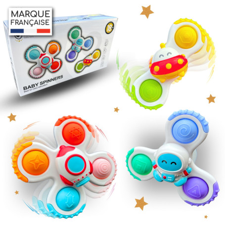 Baby Spinner Ventouse Pop it - Baby hoptoys Fidget Toys - Spinner Anti Stress - Jouet Bebe 1 an - Jouets de Bain - Hand Spinner 