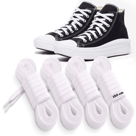 MARKETIFAR Lacets Blancs pour Baskets-4 Paires Lacet Blanc-Lacet Chaussure-Parfait pour Converse Haute-Lacets blancs plats-150 c
