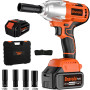 Bravolu Clé à Chocs Sans Fil, 21V Brushless 700N.m Max Boulonneuse a Choc avec 4,0Ah Batterie, Visseuse à Choc Fréquence d'impac