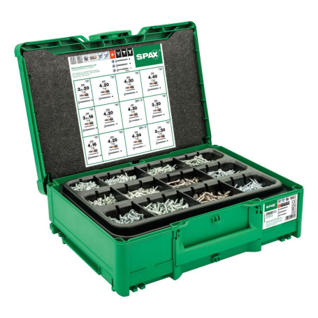SPAX Box Systainer³ T-Loc pour la construction de meubles, set de vis avec 2.900 vis en 12 dimensions, 5 embouts T-STAR plus inc