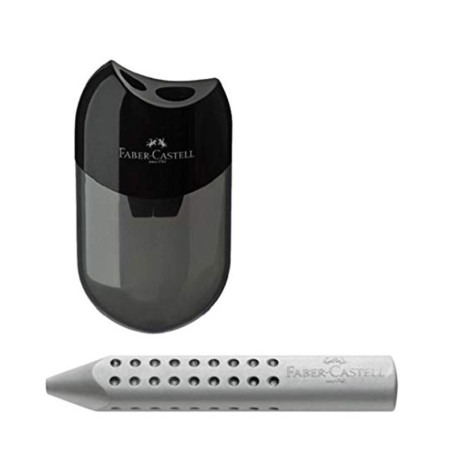 Faber-Castell - 183500 - Taille-crayon double - Couleur du boîtier : noir/transparent (1 taille-crayons et une gomme grise à 3 a