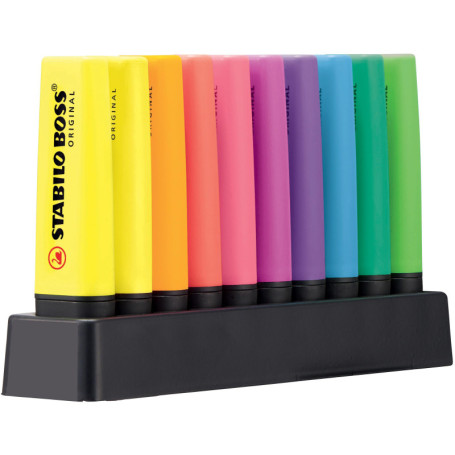 Surligneur STABILO BOSS ORIGINAL - Set de bureau x 10 surligneurs fluo