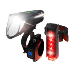 FISCHER Twin Stop 100 Lux Kit d'éclairage LED pour vélo avec Feux de Route et Mode capteur, Longue durée de Vie, boîtier en Alum