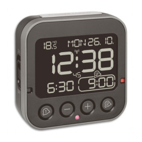 TFA Dostmann Réveil Radio-pilotée Digital Bingo 2.0, 60.2552.01, avec Affichage de la température, Plastique, Noir, réveil avec 