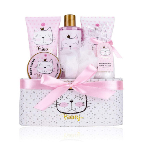 Accentra - Set cadeau Princess Kitty pour filles & femmes - Kit douche 7 pcs avec bain moussant, exfoliant, gel, lotion pour cor