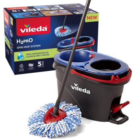 Vileda H2PrO système de Balai serpillère rotative, séparation Eau Propre et Sale, essorage sans Effort, Nettoyage en Microfibre,