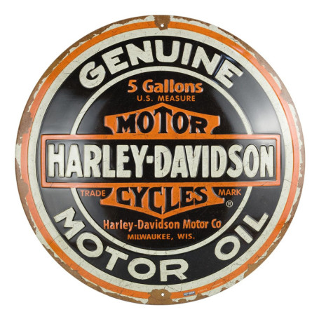 Nostalgic-Art Plaque rétro, Ø 35 cm, Harley-Davidson – Genuine Motor Oil – Idée cadeau pour motards, Official License Product (O