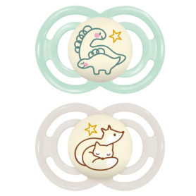 MAM Perfect Night Lot de 2 tétines, phosphorescentes dans le noir, respectueuses des dents, en matériaux durables et biologiques